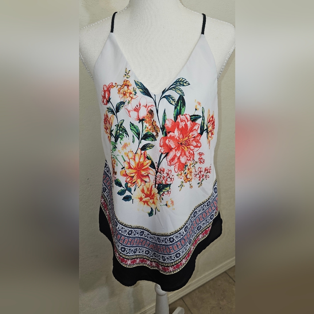 Iz Byer Floral Print Blouse - White and Multicolor